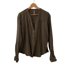 Free People Olive Button Down Shirt